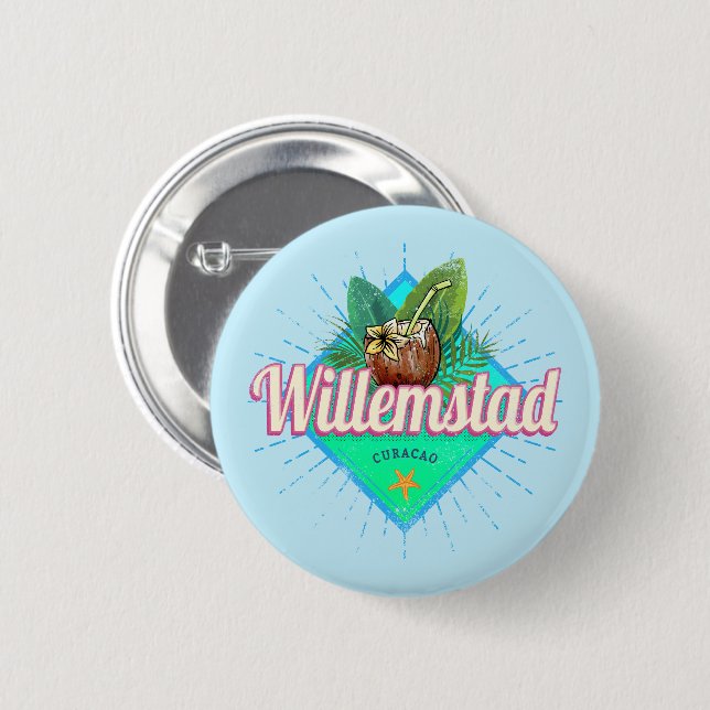 Willemstad Curacao Vacation Vintage Västindien Knapp (Framsida & baksida)