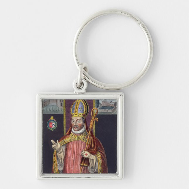 William av Wykeham (1325-1404) (färglithoen) Fyrkantig Silverfärgad Nyckelring (Framsidan)