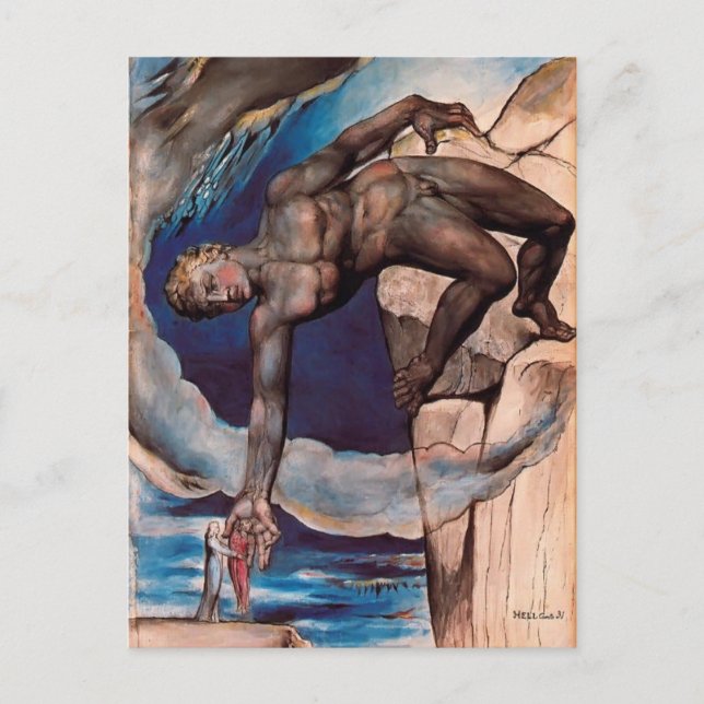 William Blake-Antaeus som slår ner Dante & Virgil Vykort (Framsida)