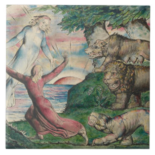 William Blake - Dante Running från de tre Beastern Kakelplatta