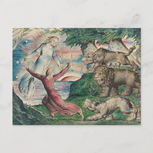 William Blake-Dante Running från de tre Beasterna Vykort (Framsida)
