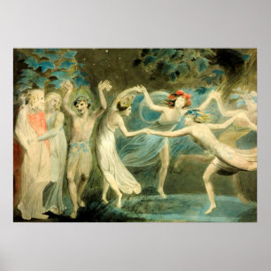 William Blake Oberon, Titania och Puck med Fairie Poster