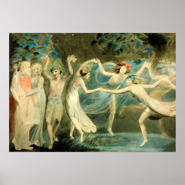 William Blake Oberon, Titania och Puck med Fairie Poster (Framsidan)