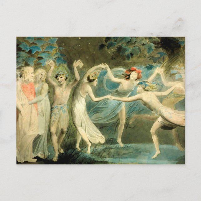William Blake Oberon, Titania och Puck med Fairie Vykort (Framsida)