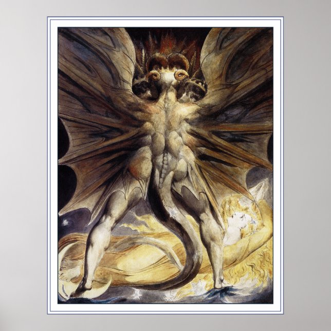 William Blake Poster Skriv ut: Underbar Red Dragon (Framsidan)