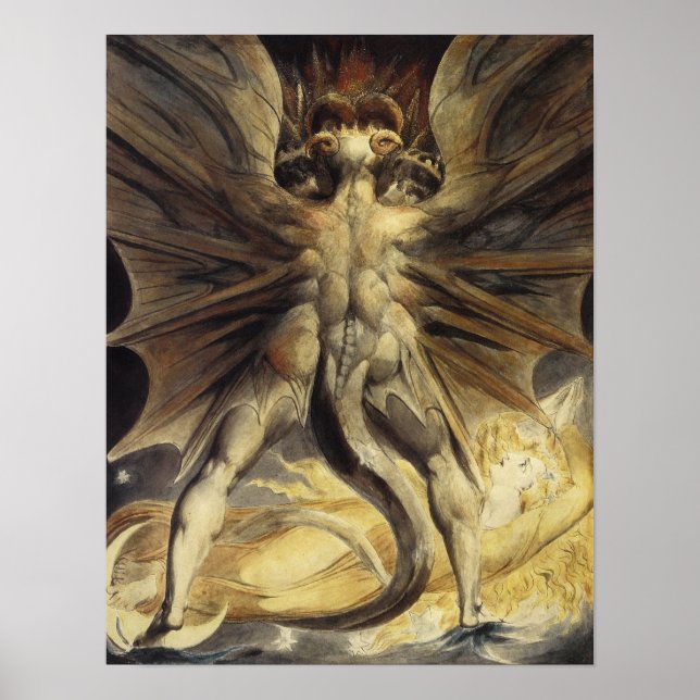 William Blake - Underbara Röda draken och kvinnan Poster (Framsidan)