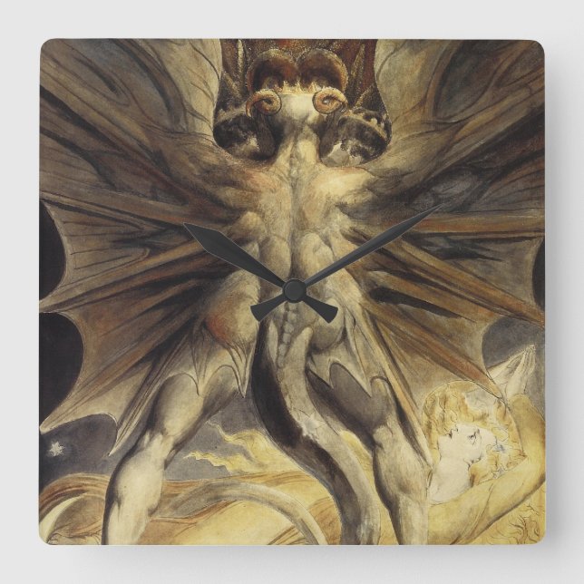 William Blake - Underbarare Röda draken och kvinna Fyrkantig Klocka (Framsida)