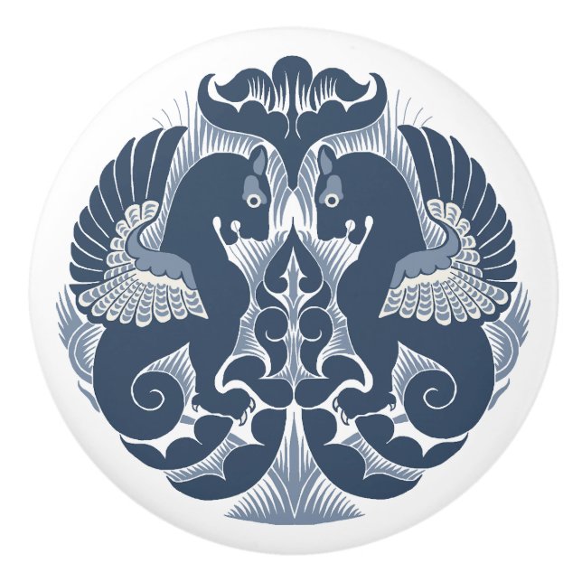 William De Morgan Blue Griffins Ceramic Pull Knopp (Framsidan)
