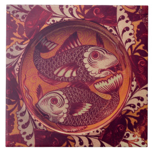 William * De Morgan Fish Red Kakelplatta