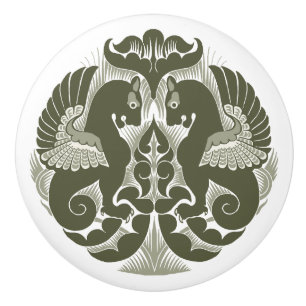 William De Morgan Gröna Griffins Keramisk Draghand Knopp