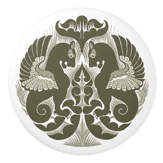 William De Morgan Gröna Griffins Keramisk Draghand Knopp (Framsidan)