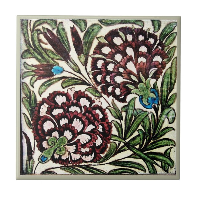 William * De Morgan Lila blommor Grönt Löv Kakelplatta (Framsidan)