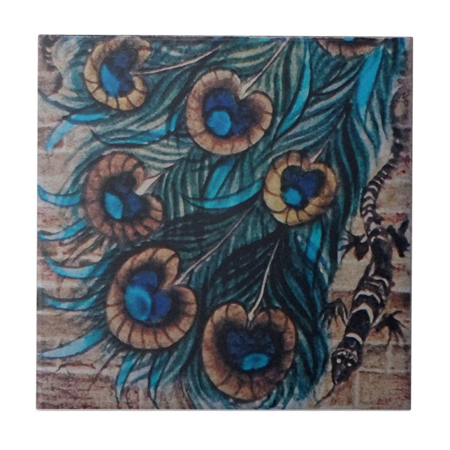 William De Morgan - Peacock - Tile 3 av 3 Kakelplatta (Framsidan)