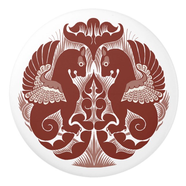 William De Morgan Red Griffins Ceramic Pull Knopp (Framsidan)