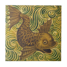 William De Morgan Repro Dolphin Tile (ansikte höge