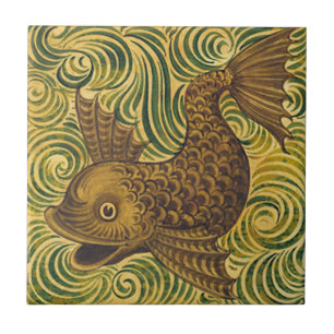William De Morgan Repro Dolphin Tile (vänd lämna Kakelplatta