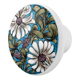 William * De Morgan Sprig of Flowers White Teal Knopp