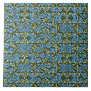 William De Morgan Vintage Flower Motifs Blue Kakelplatta