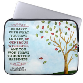 William Gladstone Inspirational Quote "Happiness" Laptop Fodral