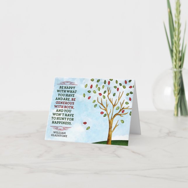 William Gladstone Inspirational Quote "Happiness" Tack Kort (Framsida)