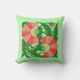 William Jacobean Morris, korallorange och grönt Kudde
