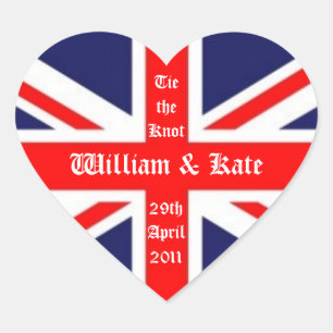 William & Kate Bröllop-Union Jack Hjärtformat Klistermärke