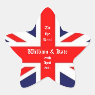 William & Kate Bröllop-Union Jack Stjärnformat Klistermärke
