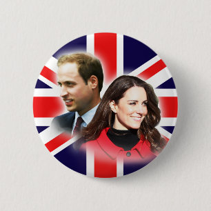 William & Kate knäppas den brittiska flagga Knapp