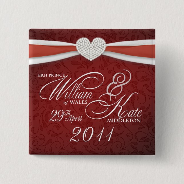 William & Kate - Royal Bröllop Souvenir Pin Knapp (Framsida)