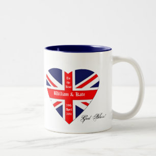 William & Kate-Union Jack/välsignelse+hjärta Två-Tonad Mugg
