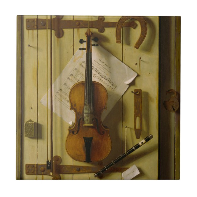 William Michael Harnett Fiol Musik Stilleben Kakelplatta (Framsidan)