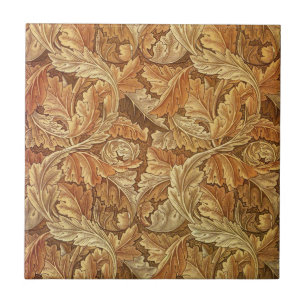 William Morris Acanthus Brun Höstlöv Kakelplatta