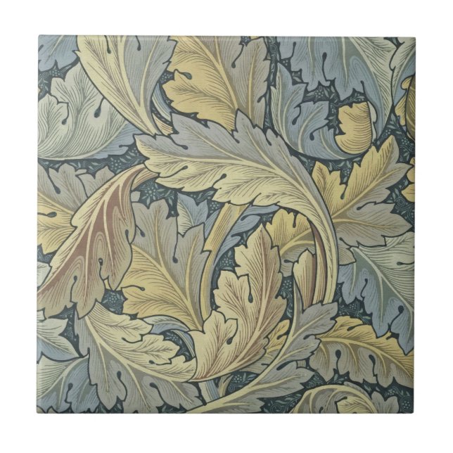 William Morris Acanthus Lövs Blommigt Art nouveau Kakelplatta (Framsidan)