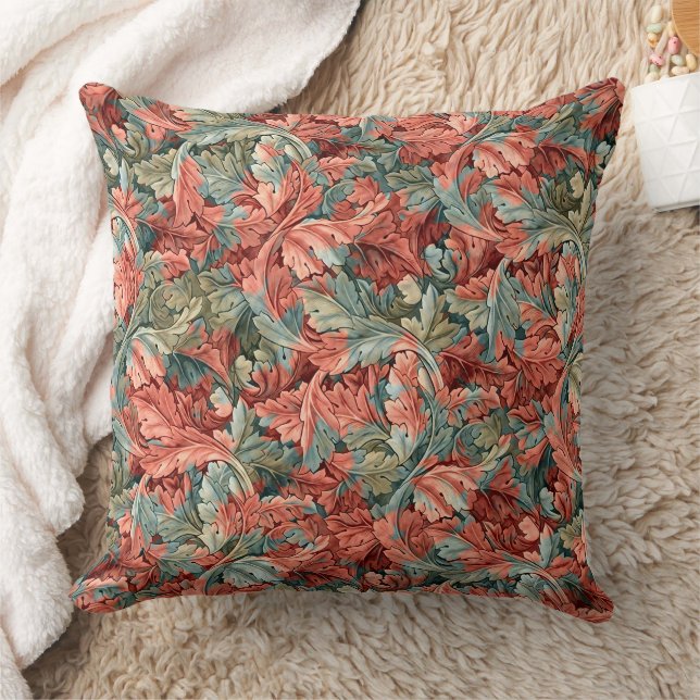 William Morris Acanthus Rost Röd Salvia Grön Kudde (Filt)