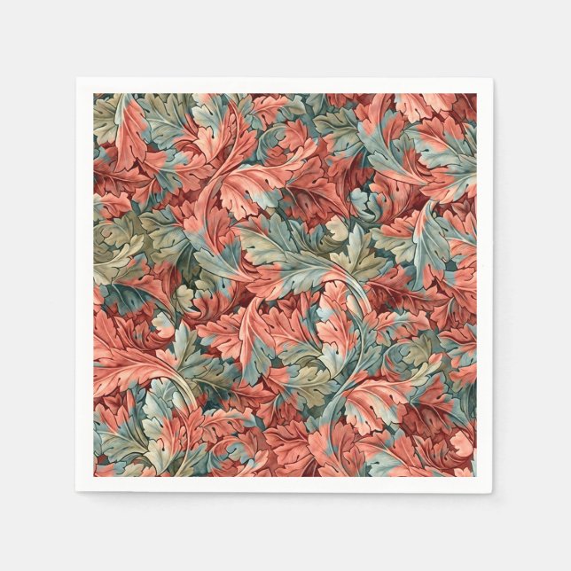 William Morris Acanthus Rost Röd Salvia Grön Pappersservett (Framsidan)