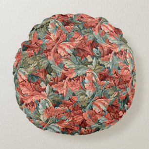 William Morris Acanthus Rost Röd Salvia Grön Rund Kudde