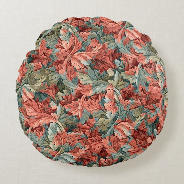 William Morris Acanthus Rost Röd Salvia Grön Rund Kudde (Framsidan)