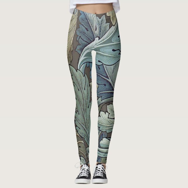 William Morris Acanthus Sage Flower Blommigt Botan Leggings (Framsida)
