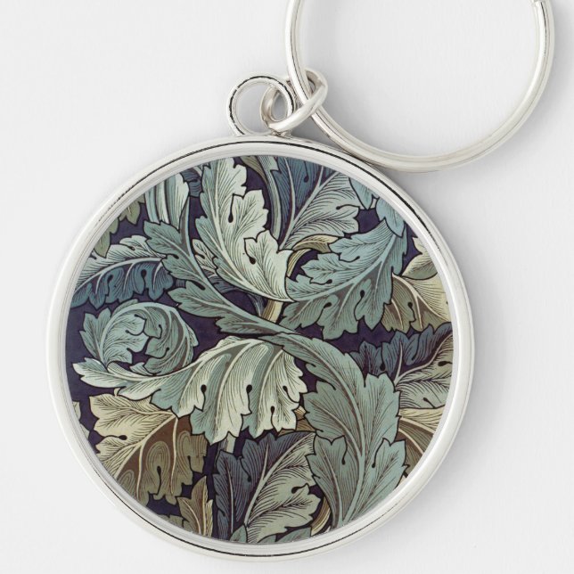 William Morris Acanthus Tapet Lövs Rund Silverfärgad Nyckelring (Framsidan)