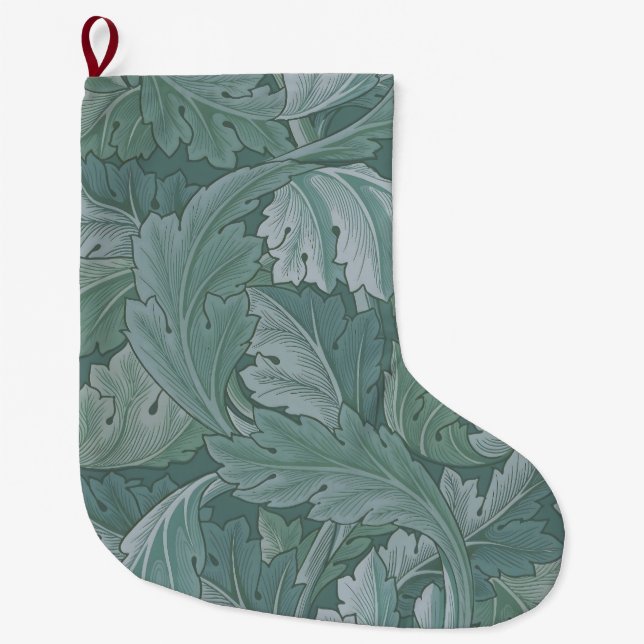 William Morris Akantusblad Tealblått Mönster Stor Julstrumpa (Framsidan)