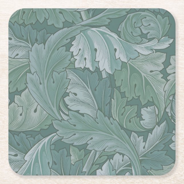 William Morris Akantusblad Tealblått Mönster Underlägg Papper Kvadrat (Framsidan)