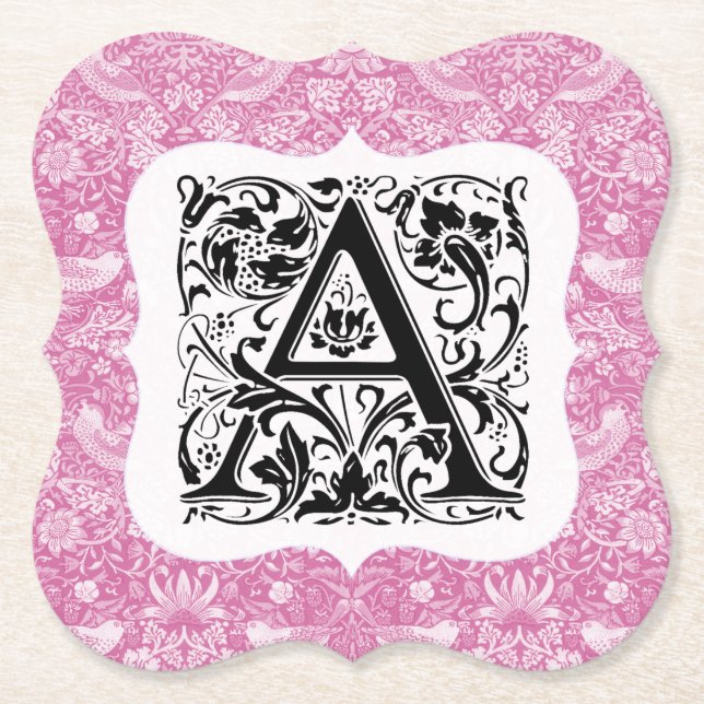 William Morris Alfabetet Strawberry Thief Rosa Underlägg Papper (Framsida)