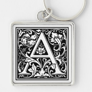 William Morris Alphabet ’A’ Fyrkantig Silverfärgad Nyckelring