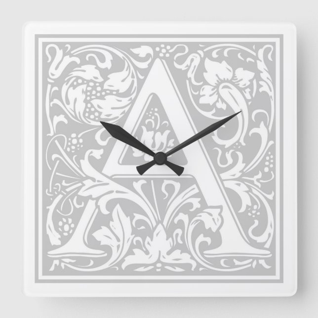 William Morris Alphabet "A" Square Wall Clock Fyrkantig Klocka (Framsida)