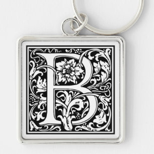 William Morris Alphabet "B" Fyrkantig Silverfärgad Nyckelring