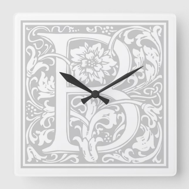 William Morris Alphabet "B" Square Wall Clock Fyrkantig Klocka (Framsida)