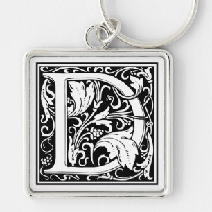 William Morris Alphabet ’D’ Fyrkantig Silverfärgad Nyckelring