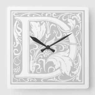 William Morris Alphabet "D" Square Wall Clock Fyrkantig Klocka