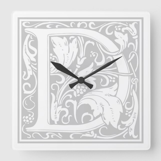 William Morris Alphabet "D" Square Wall Clock Fyrkantig Klocka (Framsida)
