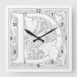 William Morris Alphabet "D" Square Wall Clock Fyrkantig Klocka
